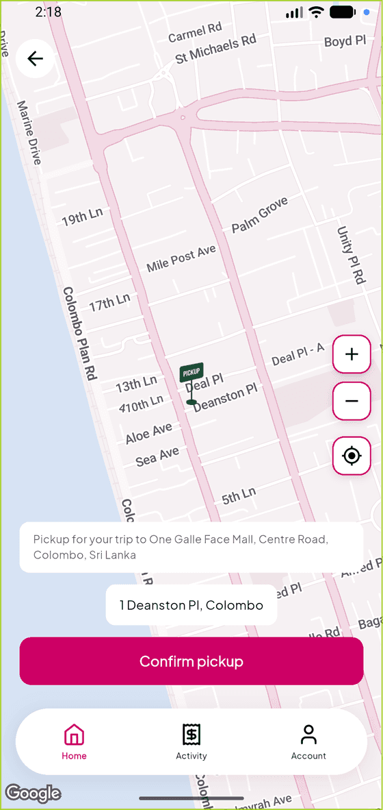 TruRout rider app — live map and booking